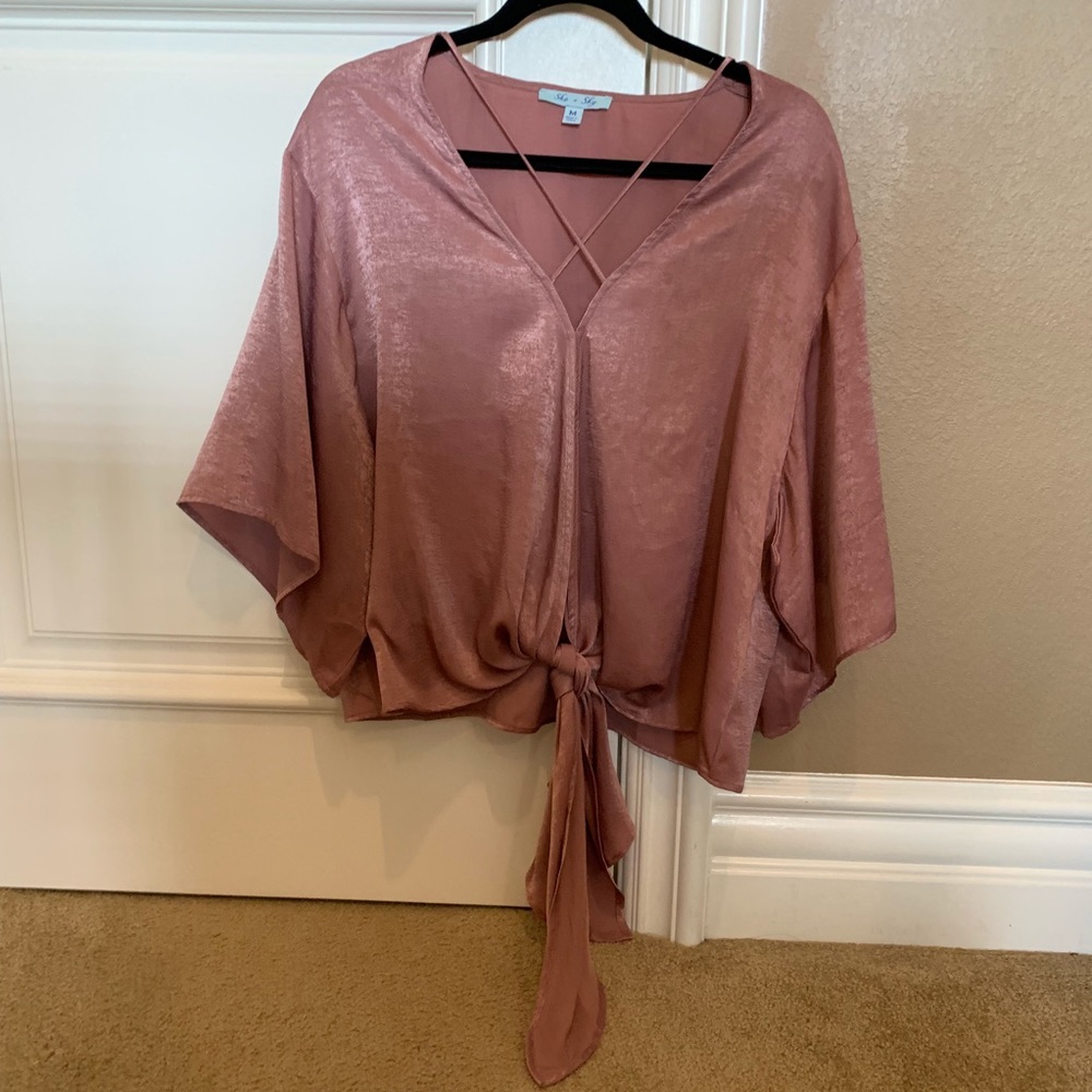[LIKE 🆕] Kimono Sleeve Satin Top in Dusty Rose - Picture 3 of 8